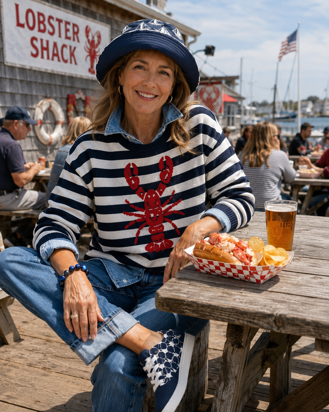 Asteri Traveler Lobster Stripe Knitted Sweater – Relaxed Fit
