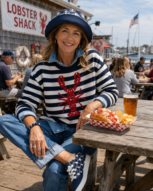 Asteri Traveler Lobster Stripe Knitted Sweater – Relaxed Fit