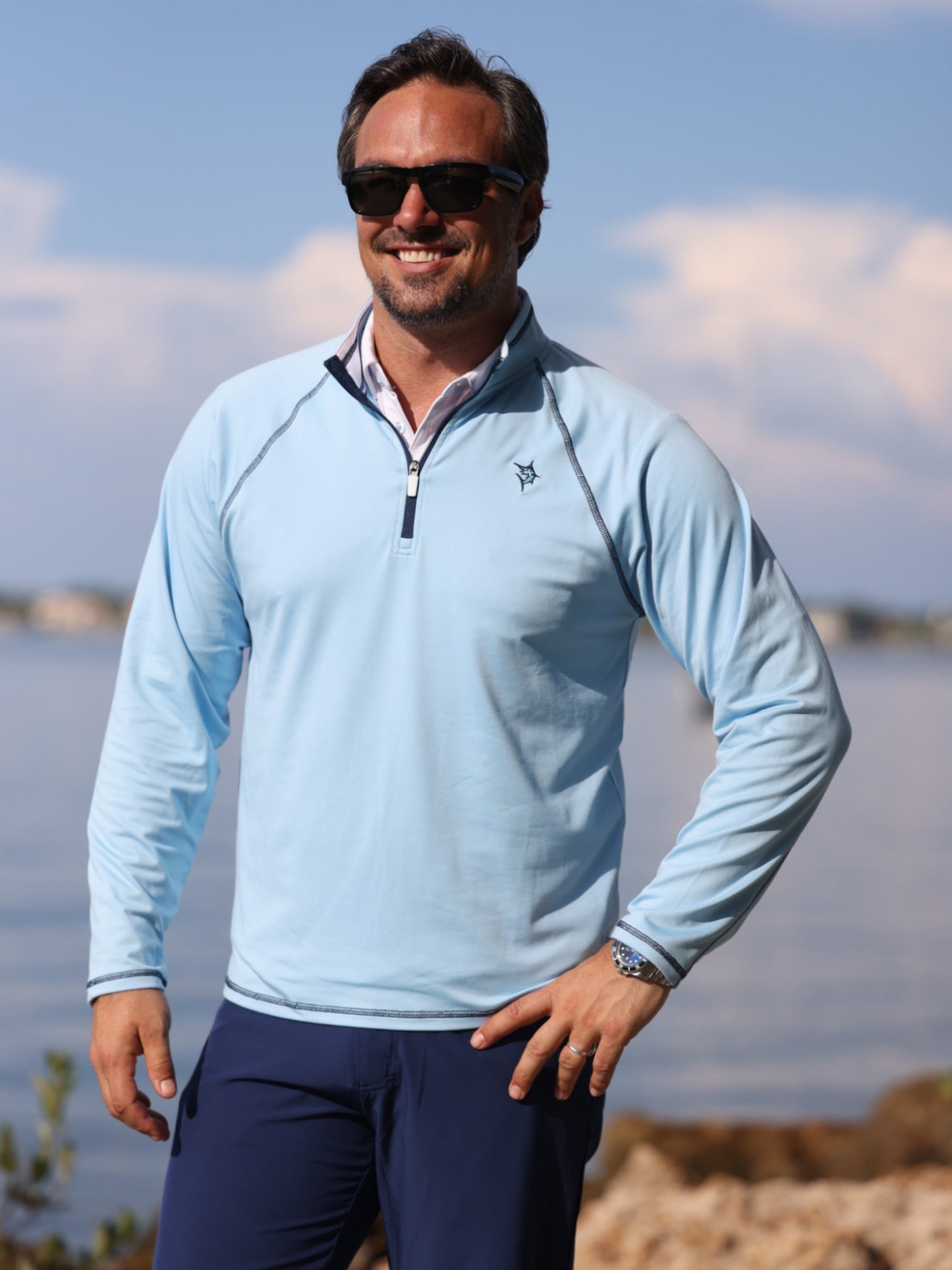 New Harbor Quarter Zip Effortless Comfort (Pale Blue)