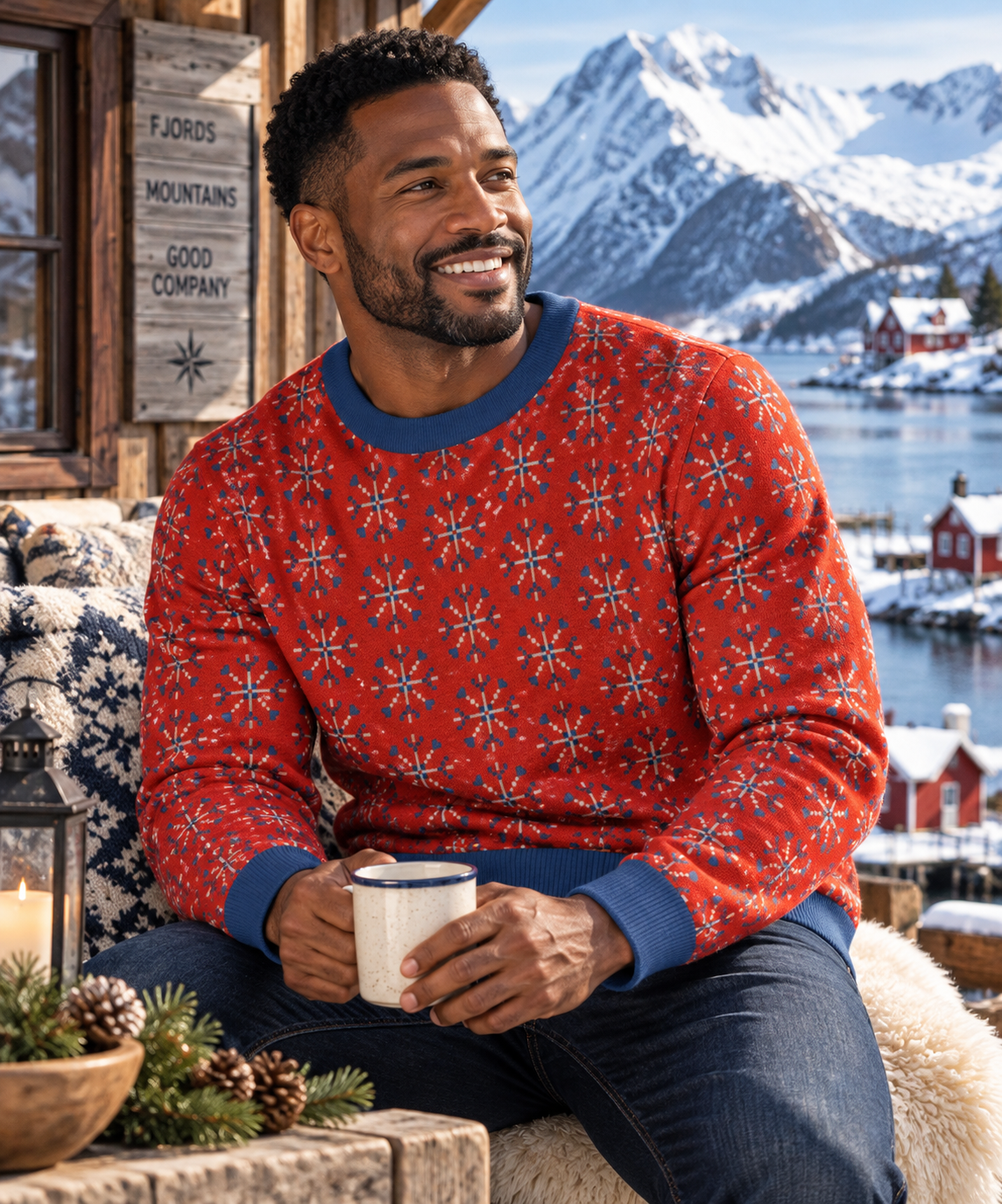 Nordic Snowflake Knit Crew-Neck Sweater in Snowdrift Bone - Classic Fit