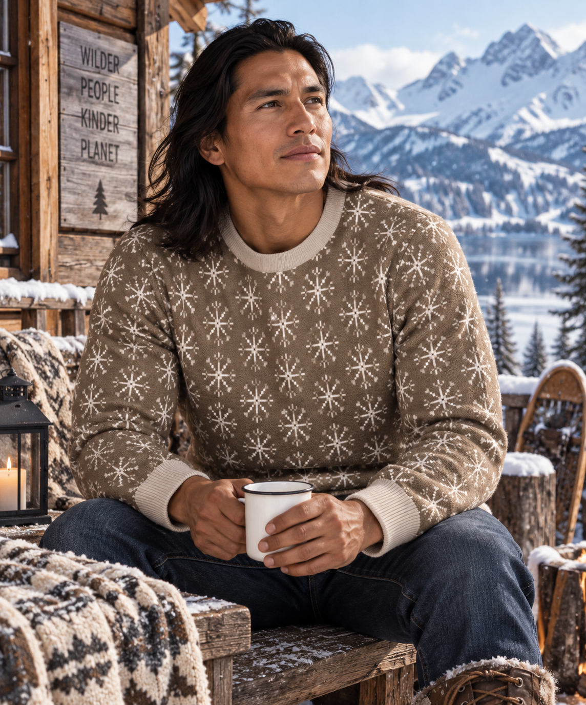 Nordic Snowflake Knit Crew-Neck Sweater in Nordic Oat - Classic Fit