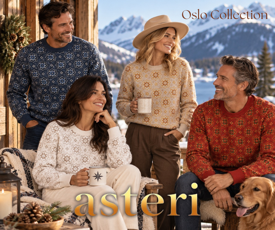 Nordic Medallion Knit Crew-Neck Sweater in Fjord Blue - Classic Fit