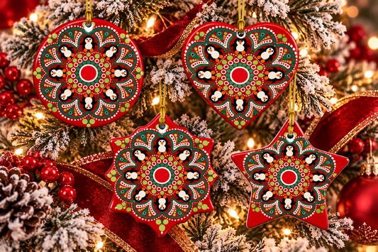 Festive Penguin Mandala Ceramic Christmas Ornaments | Simply Sim Artistry × Asteri