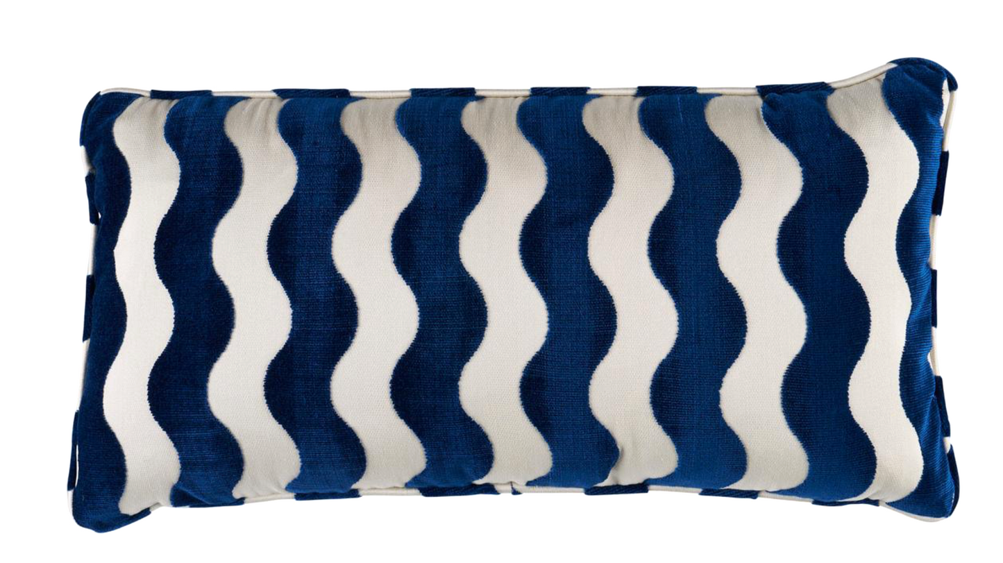 Wave Velvet Pillow Cover in Navy Blue