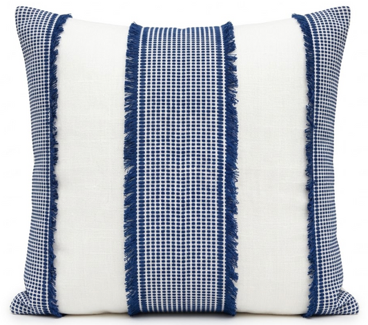 Tulum Casement Embroidered Pillow Cover in Blue