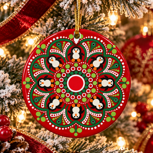 Festive Penguin Mandala Ceramic Christmas Ornaments | Simply Sim Artistry × Asteri