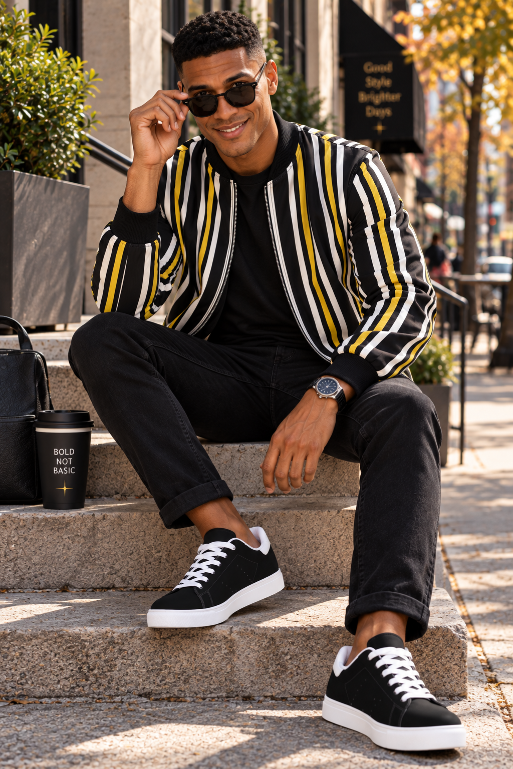 Striped Denim Bomber Jacket - Handmade