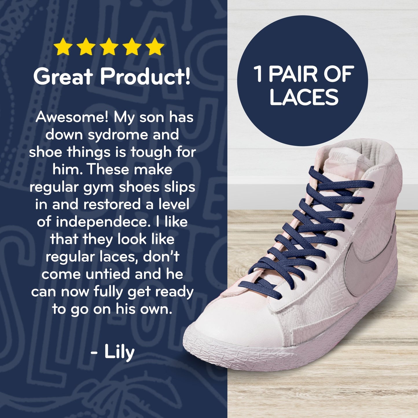 Navy Flat Elastic Stretch Shoe Laces