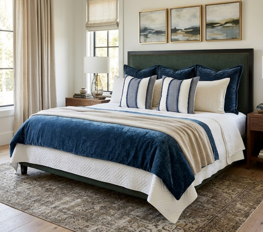 Tulum Casement Embroidered Pillow Cover in Blue