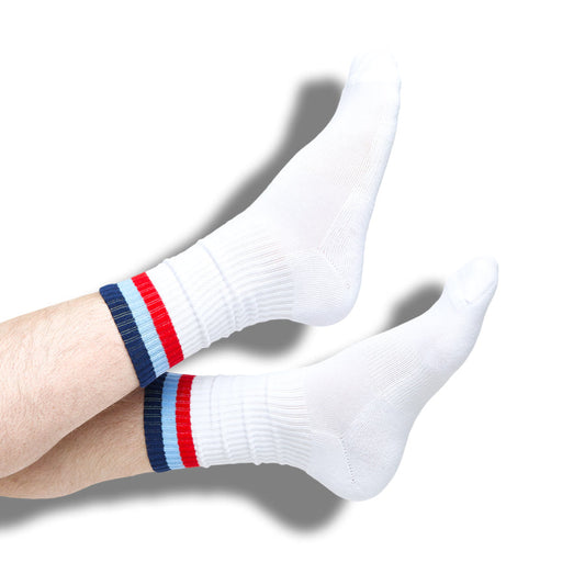 Retro White 3 Stripe Casual Crew Socks