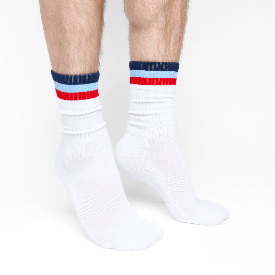 Retro White 3 Stripe Casual Crew Socks