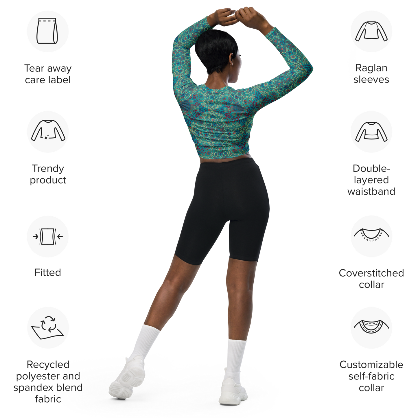 Women's Recycled long-sleeve crop top shirt - Geo Floral