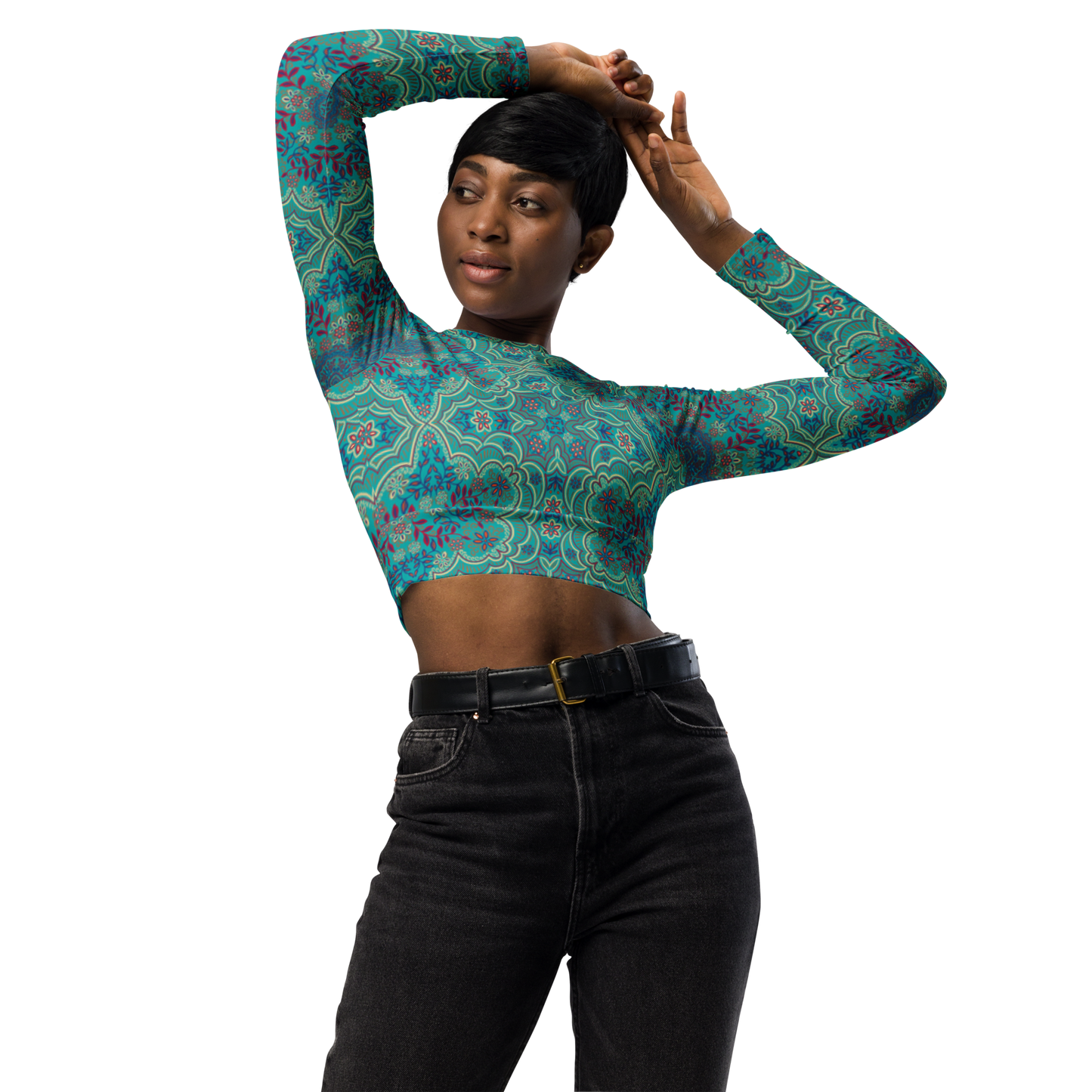 Women's Recycled long-sleeve crop top shirt - Geo Floral