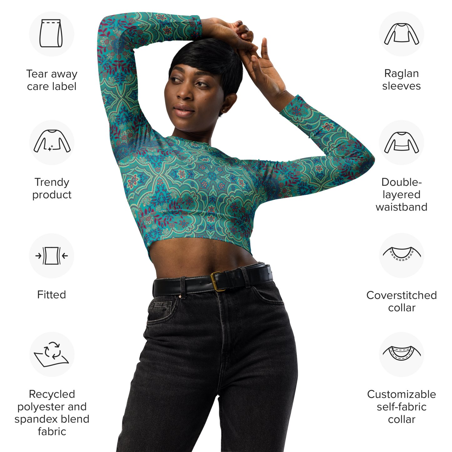 Women's Recycled long-sleeve crop top shirt - Geo Floral