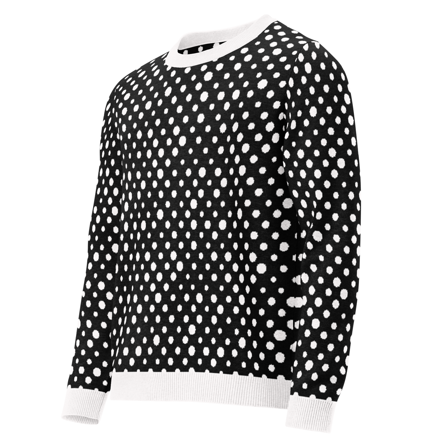 Knitted crew neck sweater - Black and White Polka Dots