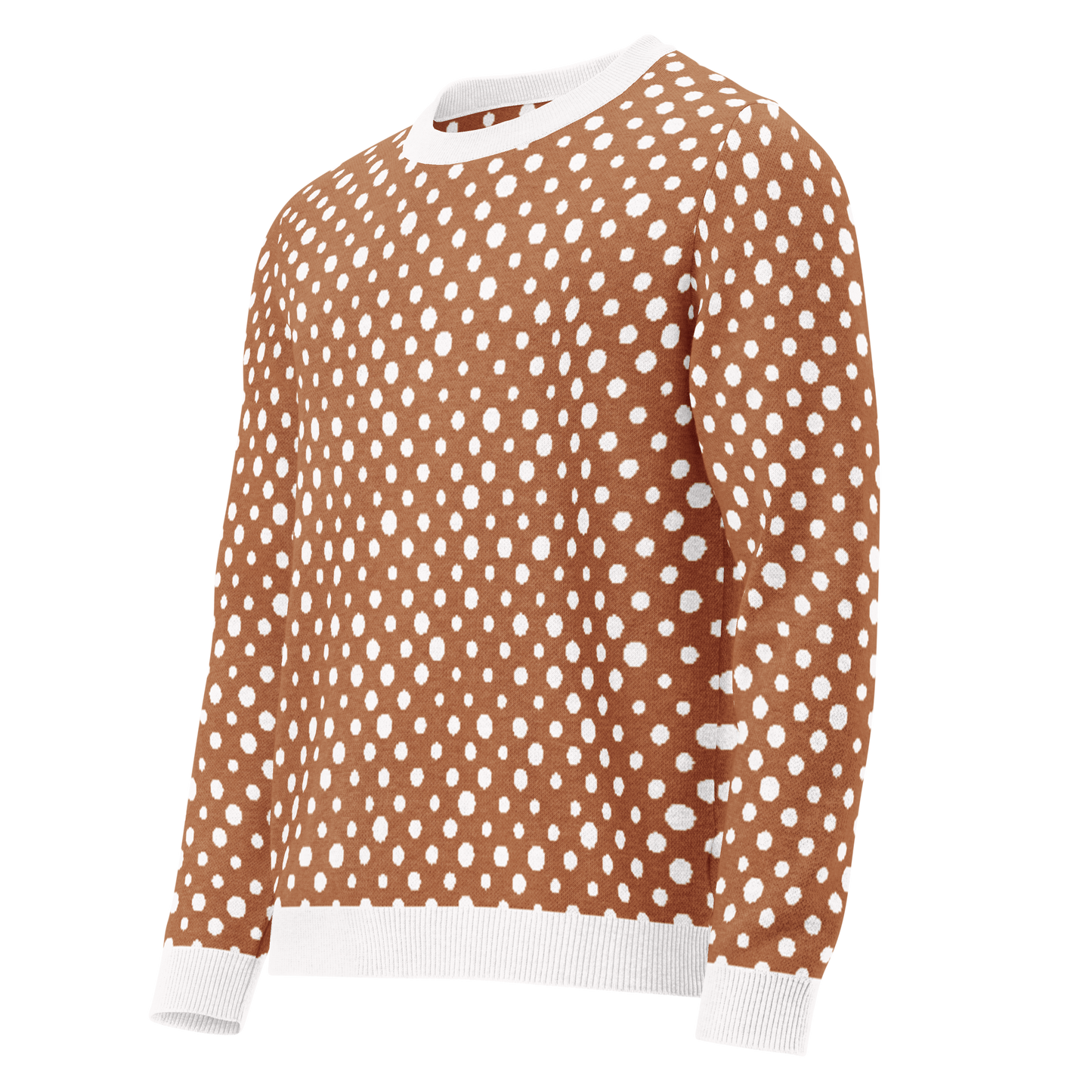 Knitted crew neck sweater - Deep Carmel and White Polka Dots