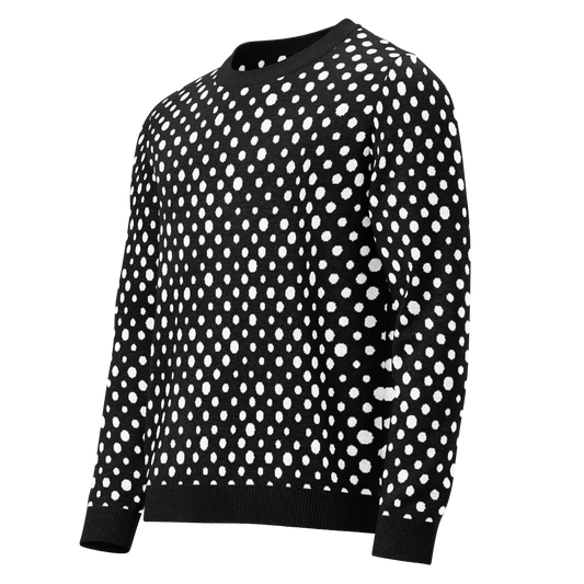 Knitted crew neck sweater - Polka Dot Black with White Dots