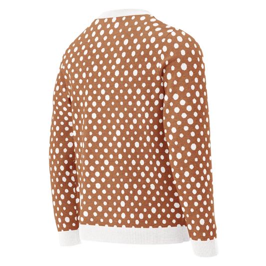Knitted crew neck sweater - Deep Carmel and White Polka Dots