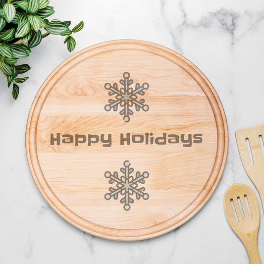 Happy Holidays - Round Charcuterie Board with Groove - 13.5” x 13.5”