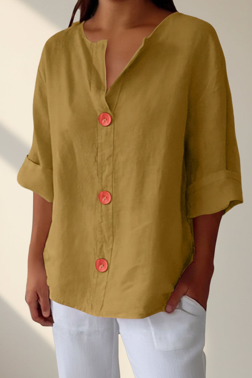 Women's V-Neck Cotton Linen Blouse