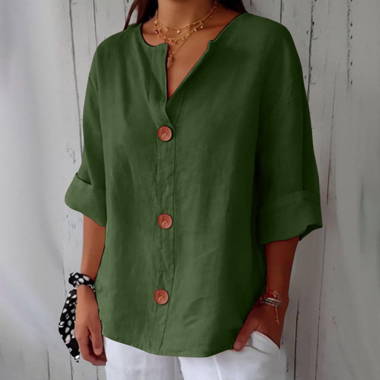 Women's V-Neck Cotton Linen Blouse