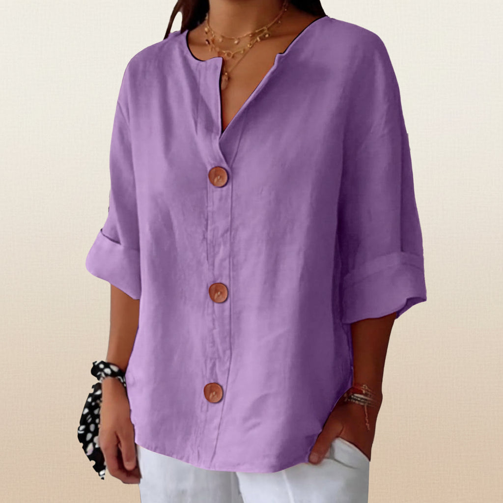 Women's V-Neck Cotton Linen Blouse