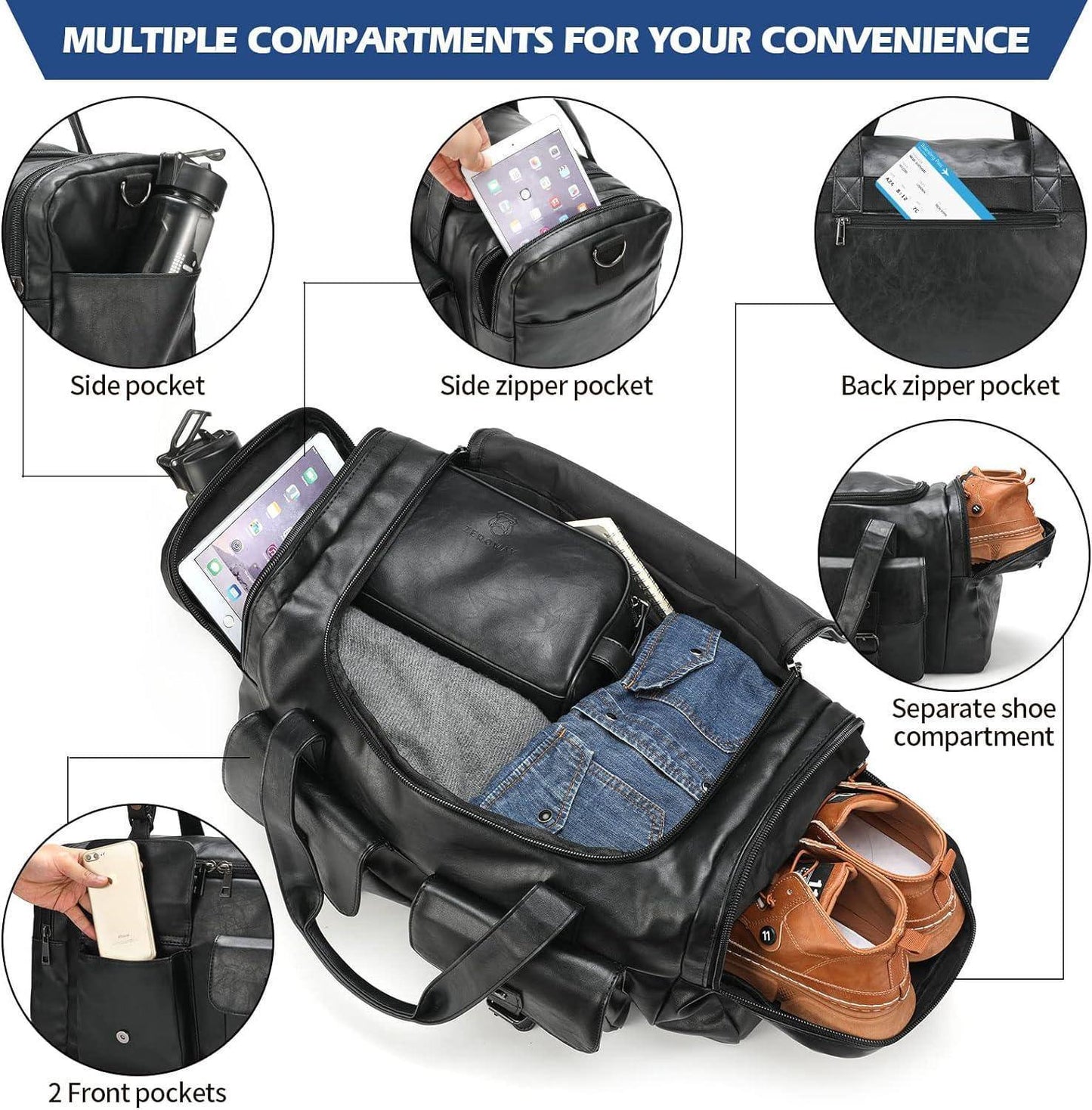 Leather Travel Set – 3-Piece Leather Duffel, Toiletry & Laundry Bag