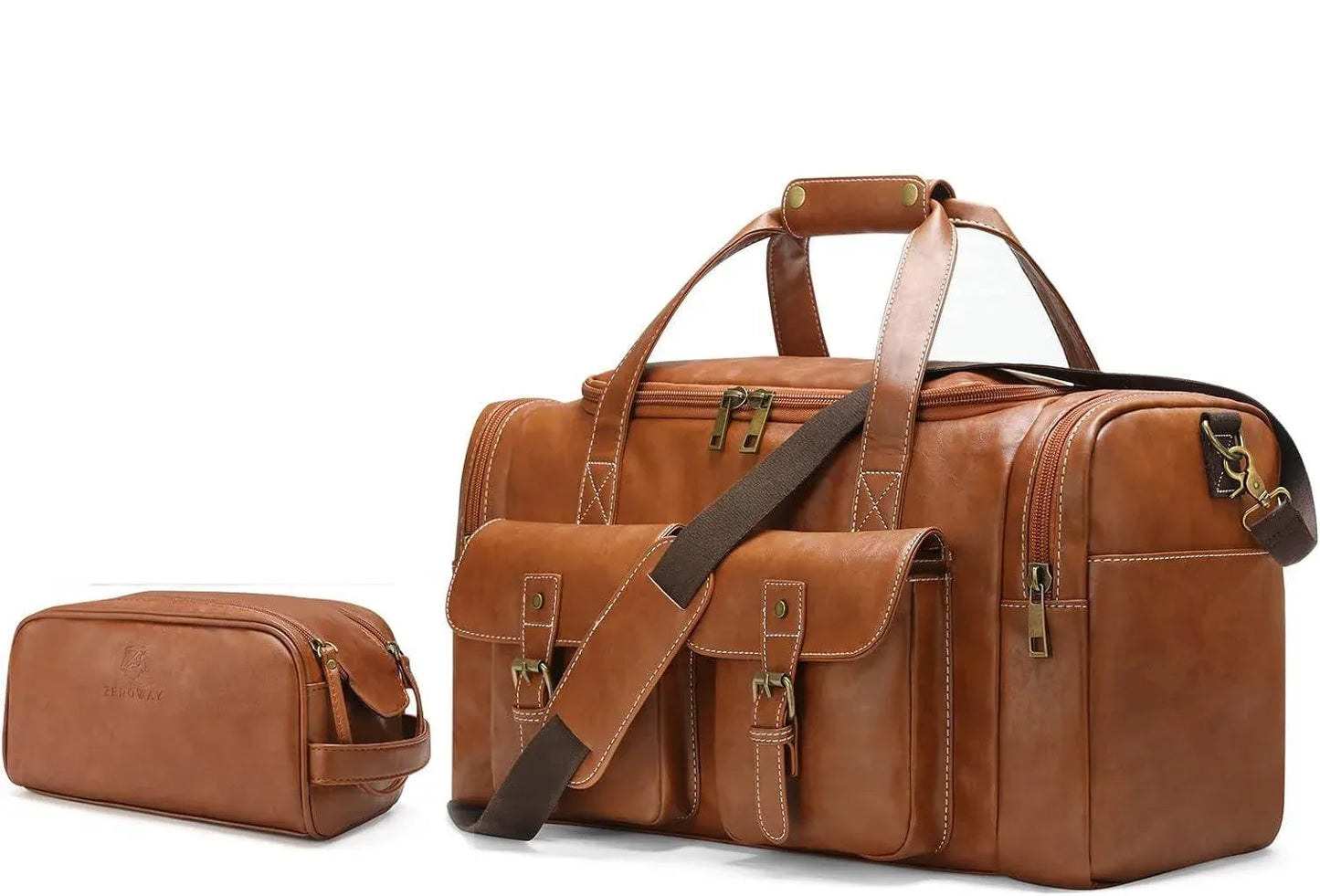Leather Travel Set – 3-Piece Leather Duffel, Toiletry & Laundry Bag