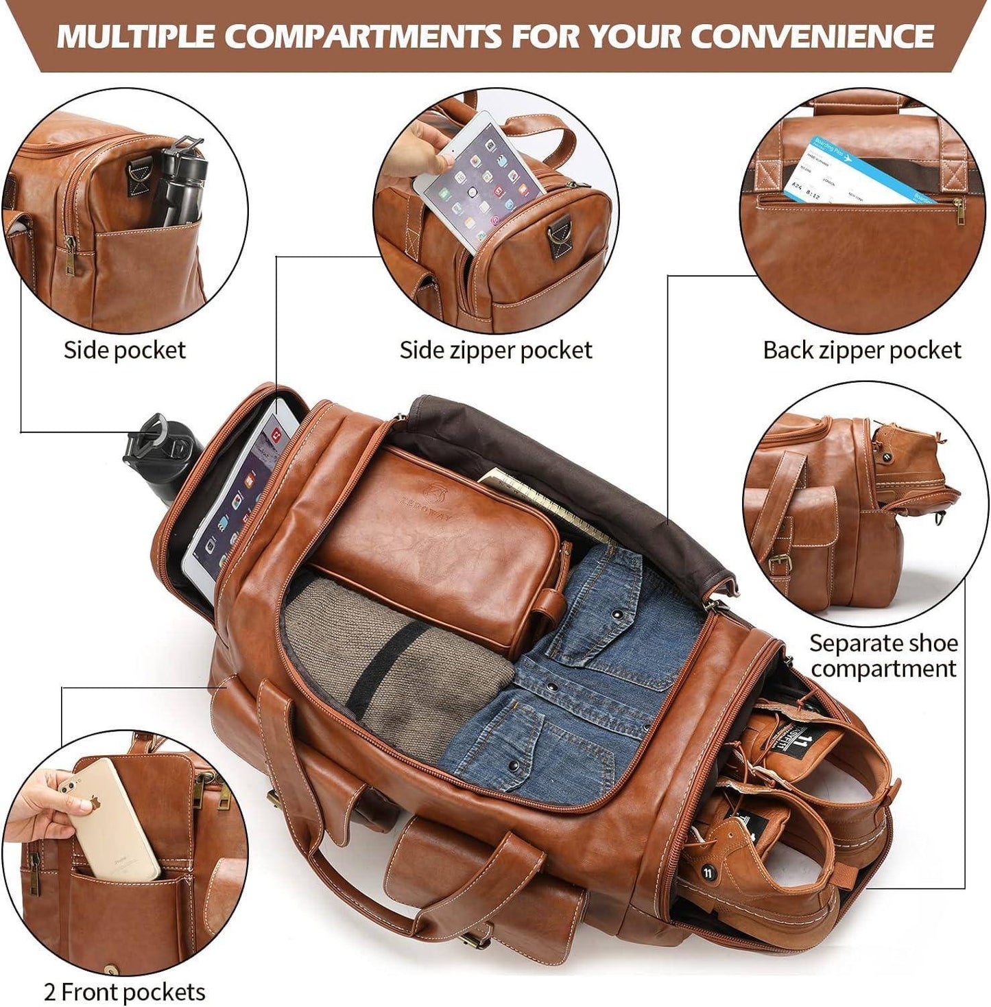 Leather Travel Set – 3-Piece Leather Duffel, Toiletry & Laundry Bag