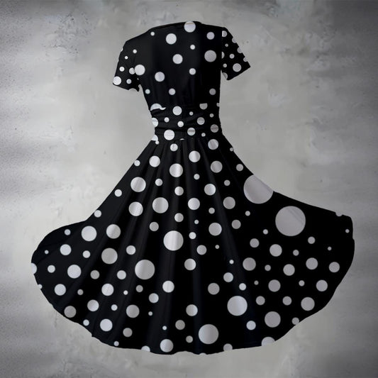 Women's Short Sleeve V Neck Midi Dress - The Polka Dot