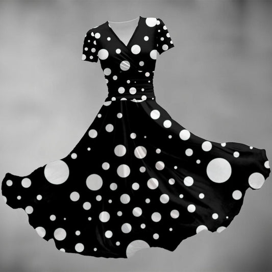 Women's Short Sleeve V Neck Midi Dress - The Polka Dot