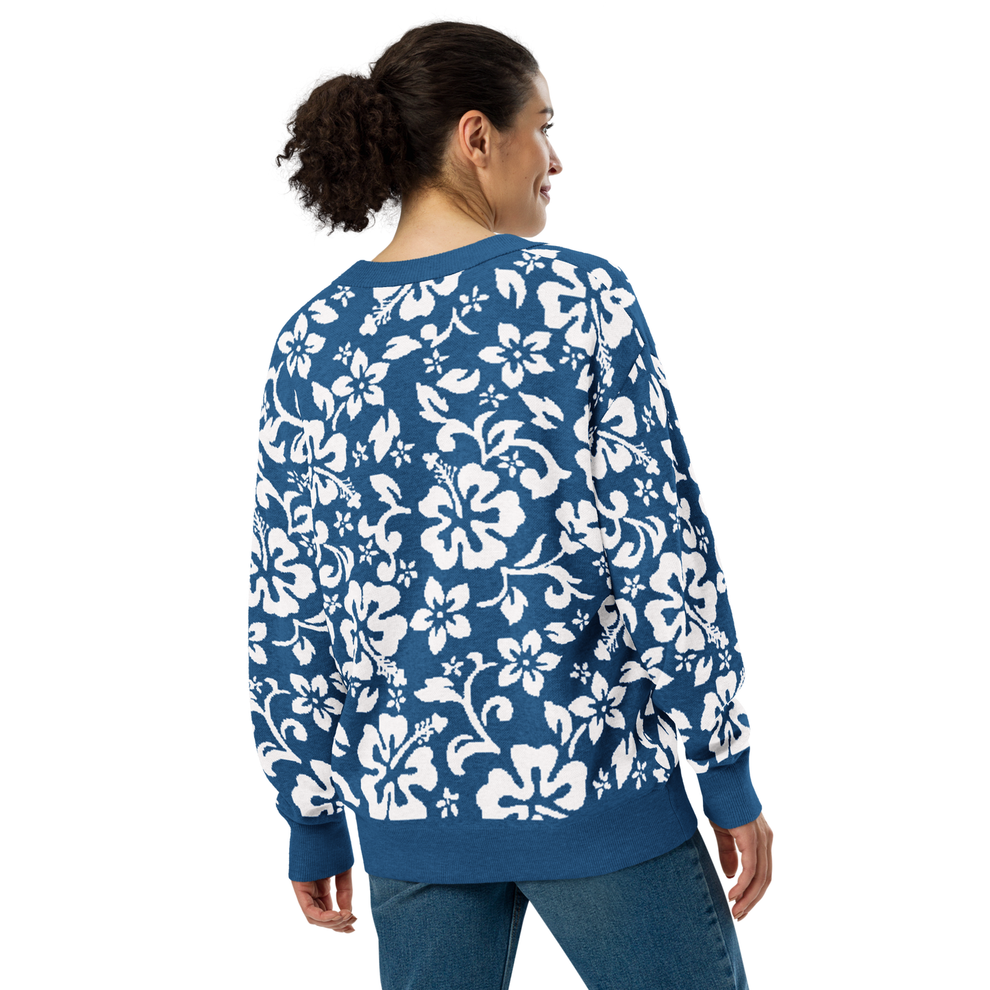 Knitted cardigan - Hawaiian Vibrant Blue and White