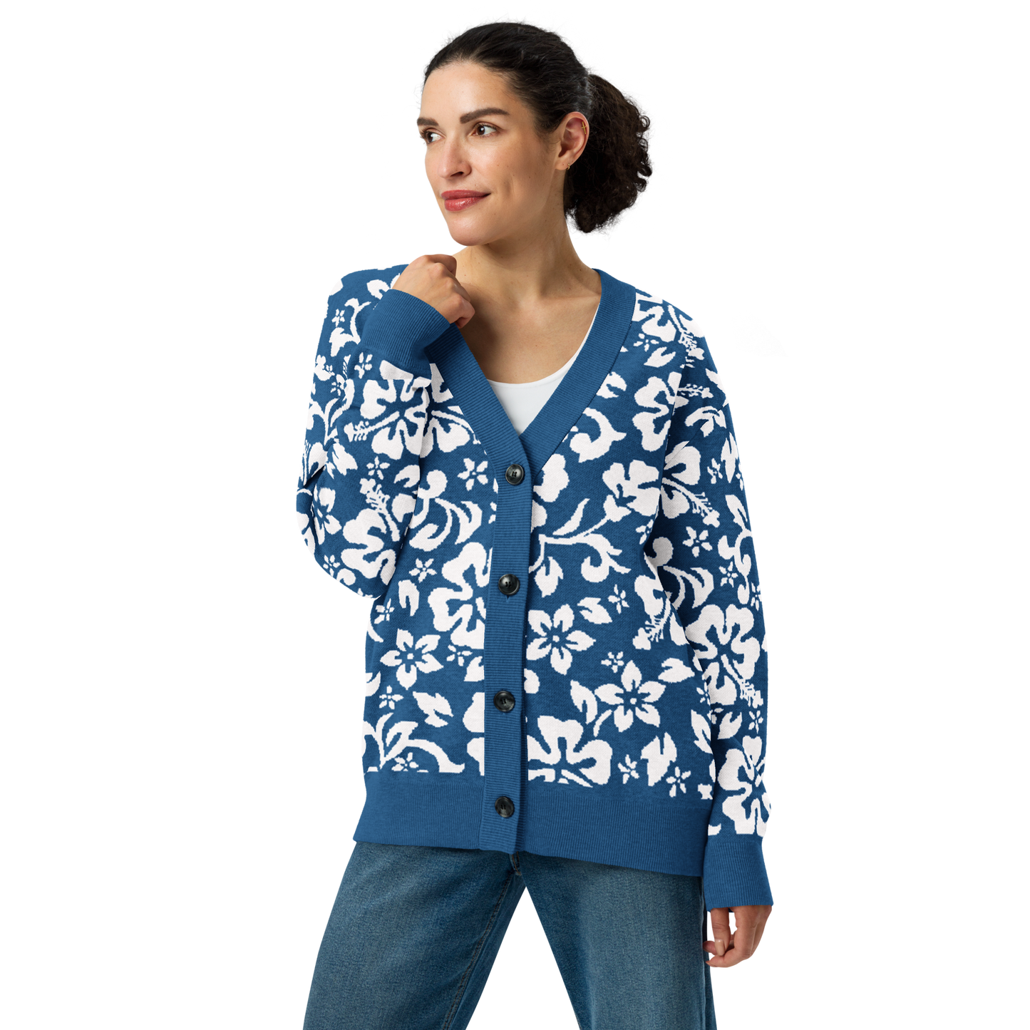 Knitted cardigan - Hawaiian Vibrant Blue and White