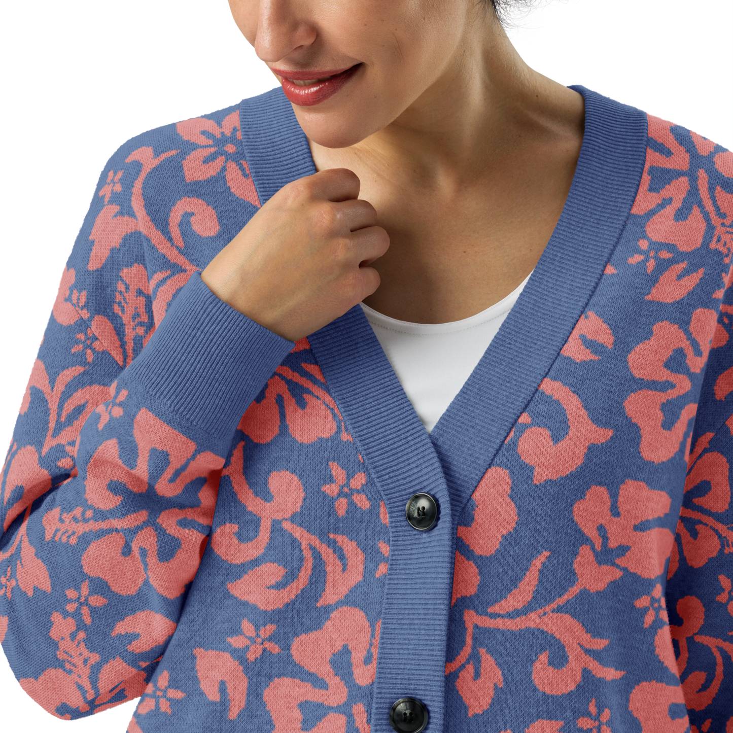 Knitted cardigan - Blue Pink Hawaiian Tropic