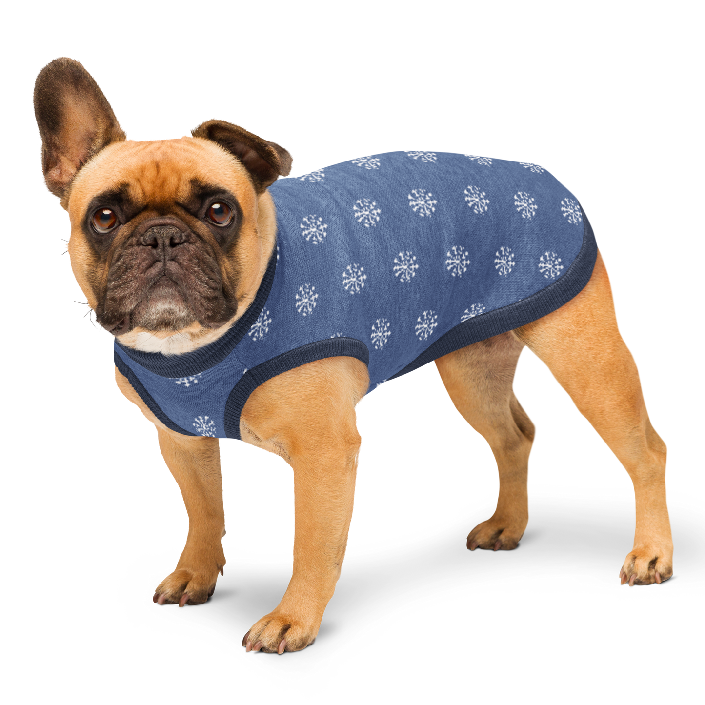 Knitted pet sweater - Blue and White Snowflake