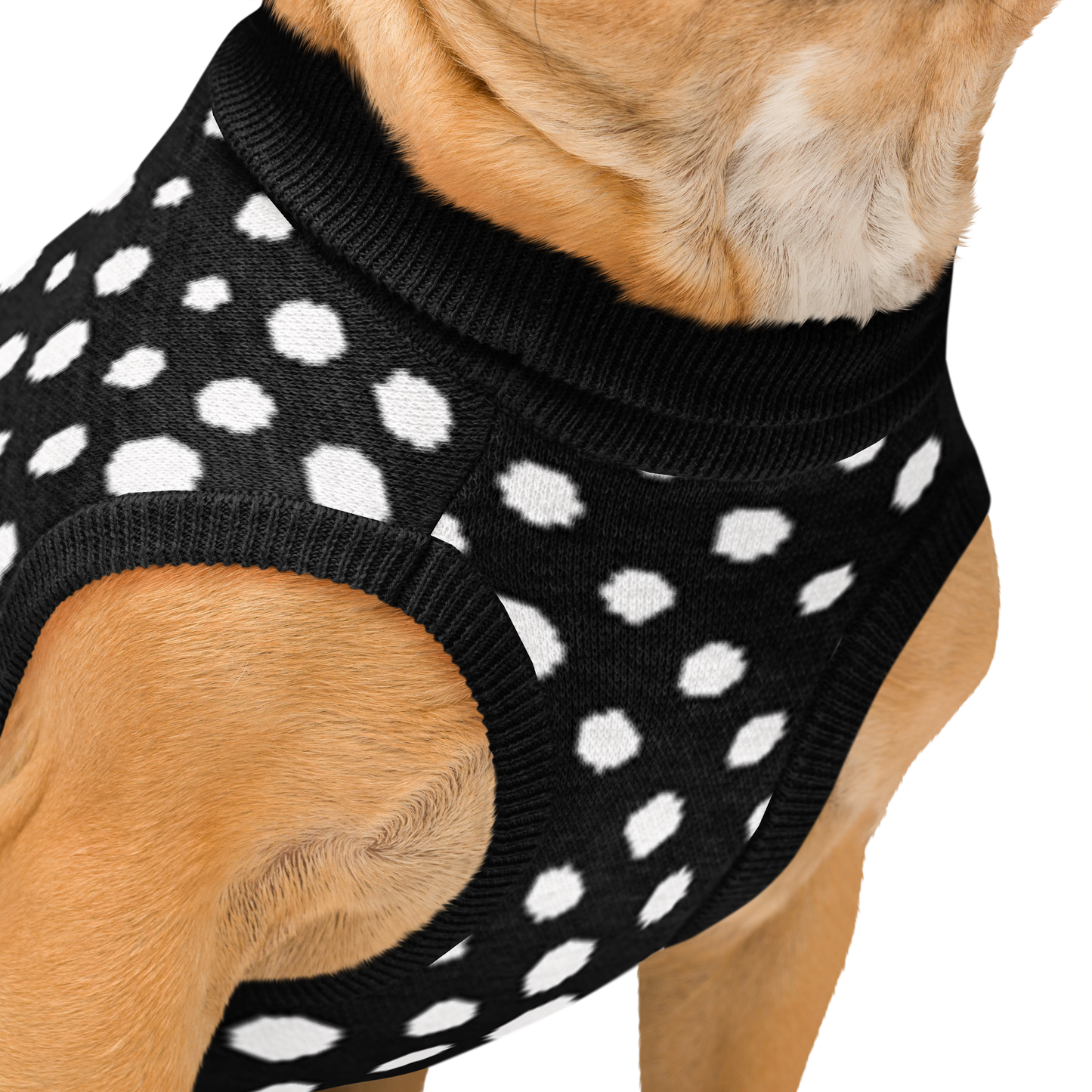 Knitted pet sweater - Black and White Polka Dot