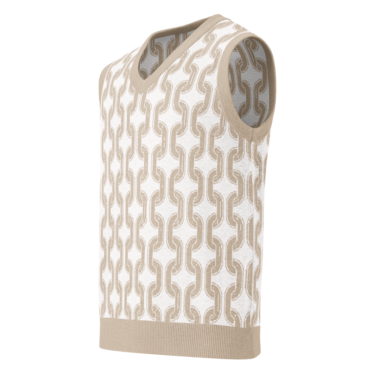 Close-up of Bilbao taupe and bleach geometric jacquard knit sweater vest