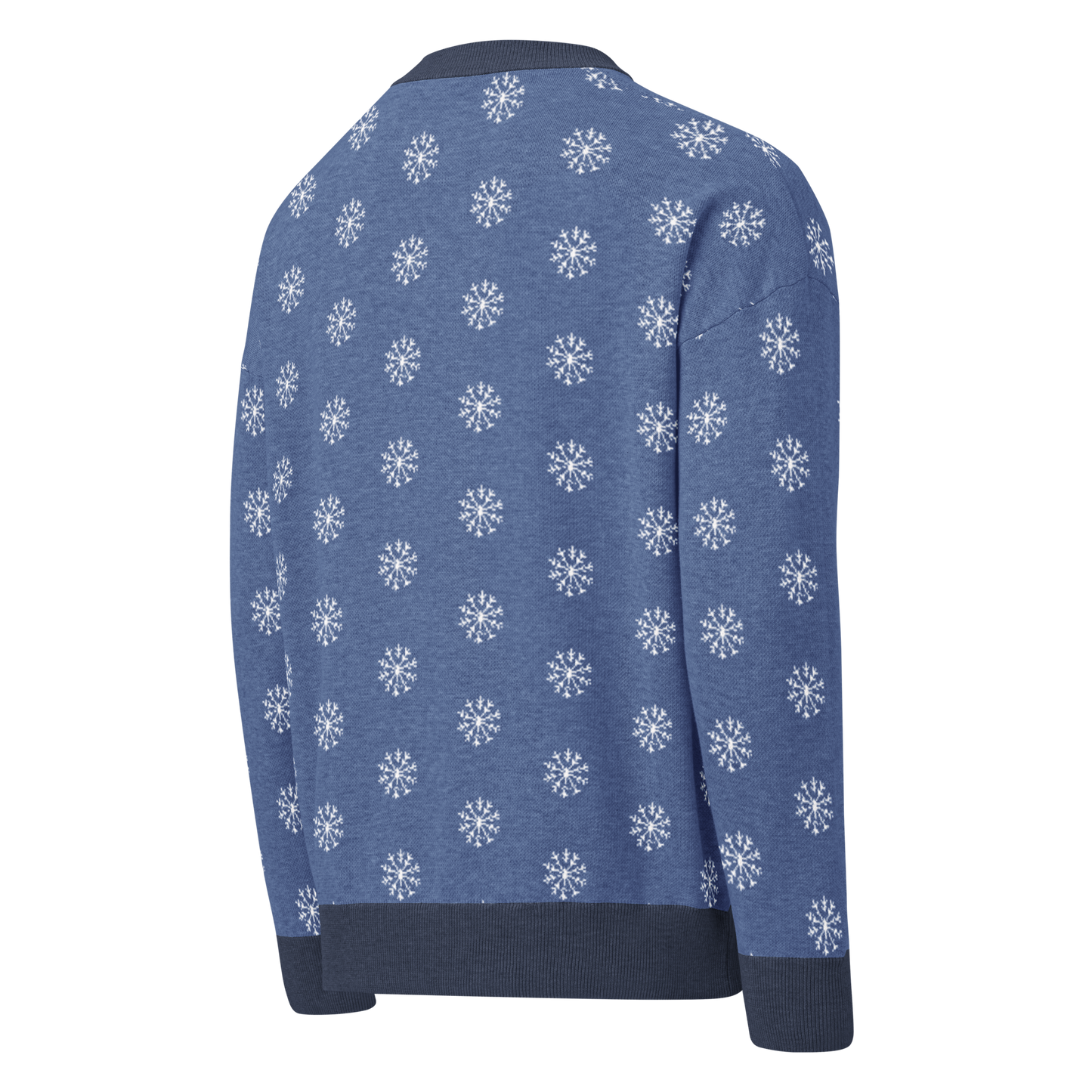 Relaxed fit knitted crew neck sweater - Blue and White Snowflake