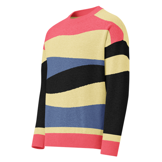 Relaxed fit knitted crew neck sweater - Stripe Thunder