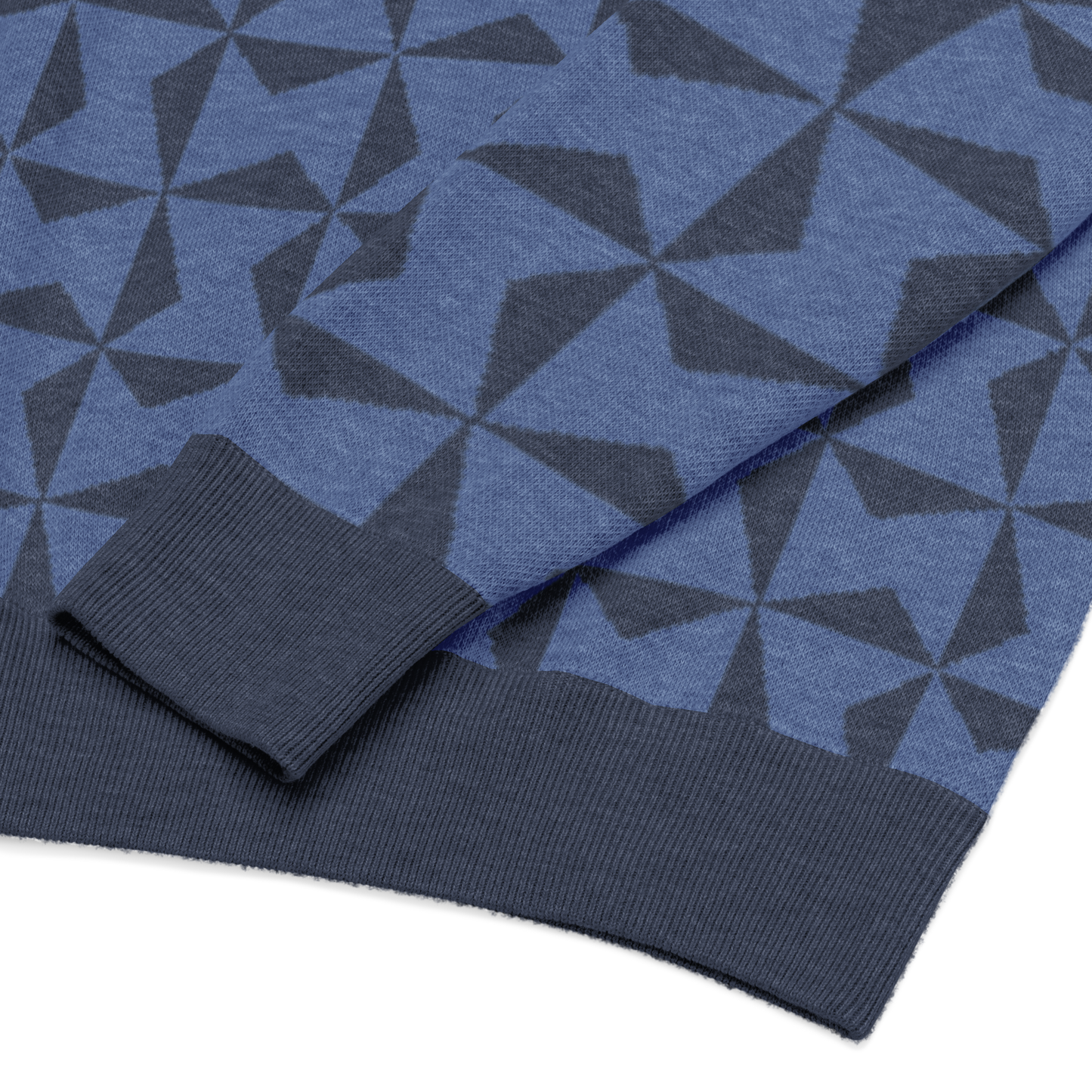 Relaxed fit knitted crew neck sweater - Cerulean Blue Geometric