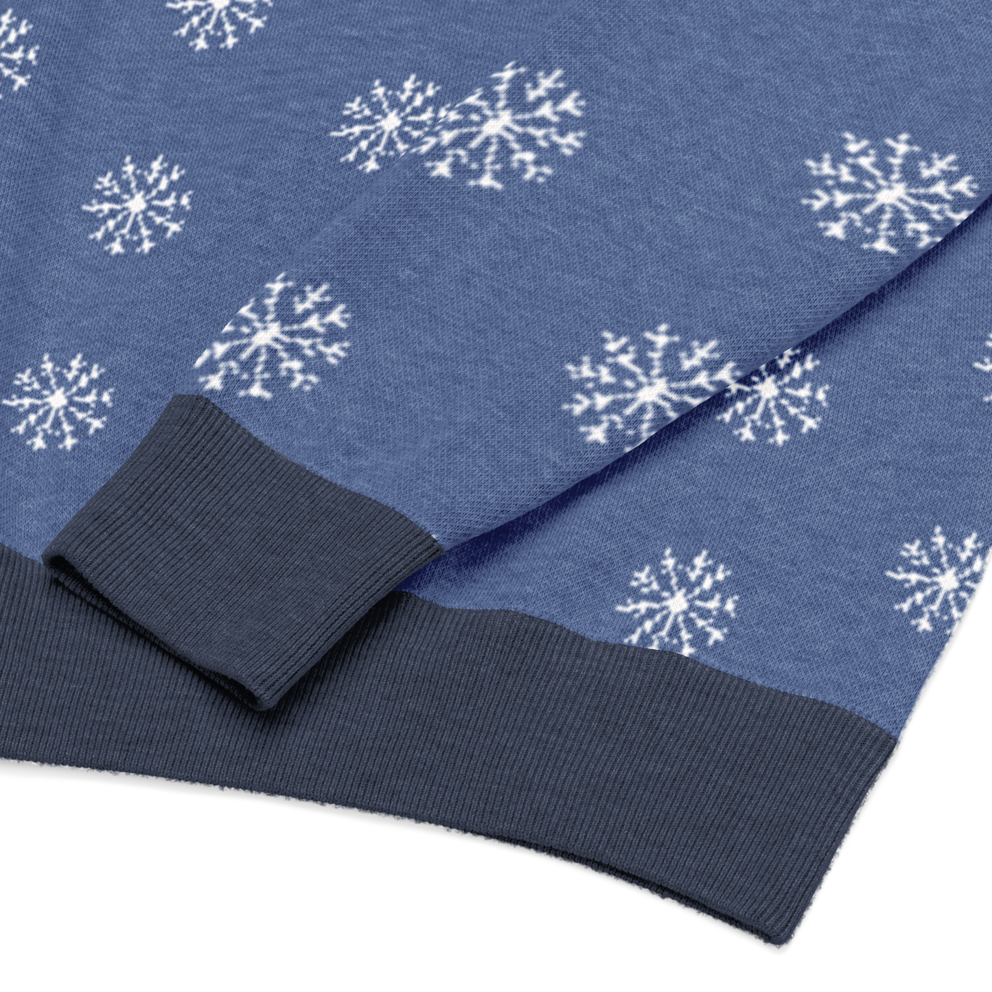 Relaxed fit knitted crew neck sweater - Blue and White Snowflake