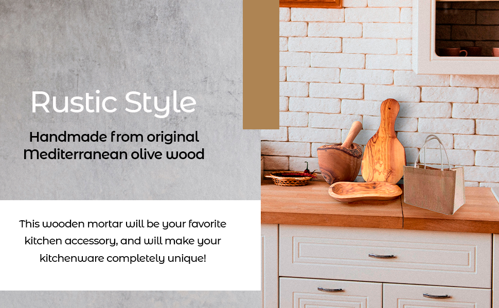 Olive Wood Mortar Pestle Rustic Handmade Kitchen Grinder For Spices
