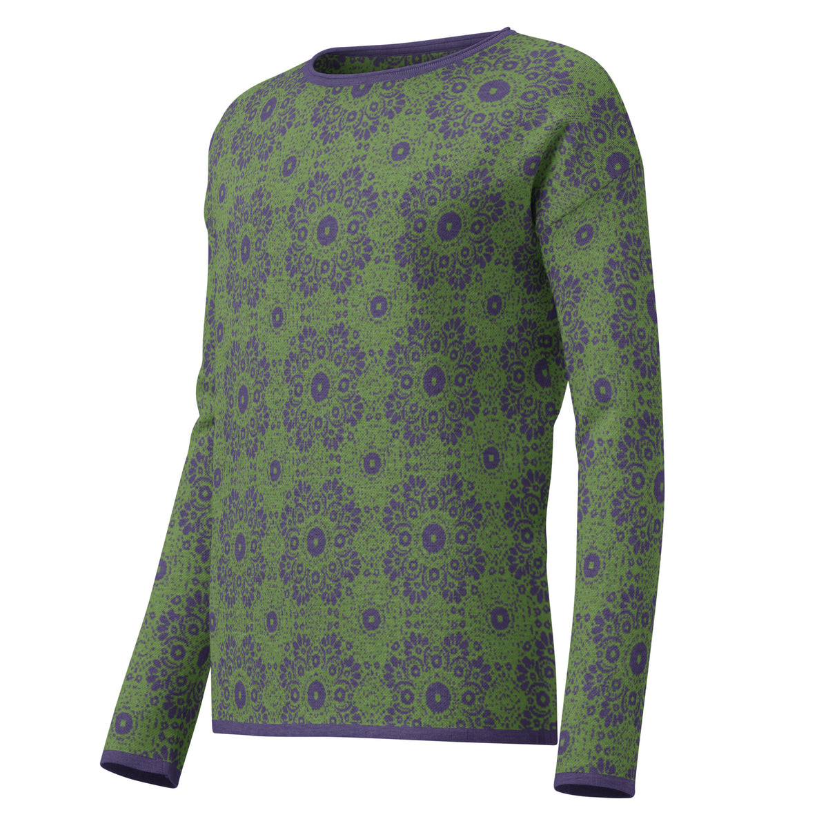 Asteri women’s green and purple medallion knit crew-neck sweater