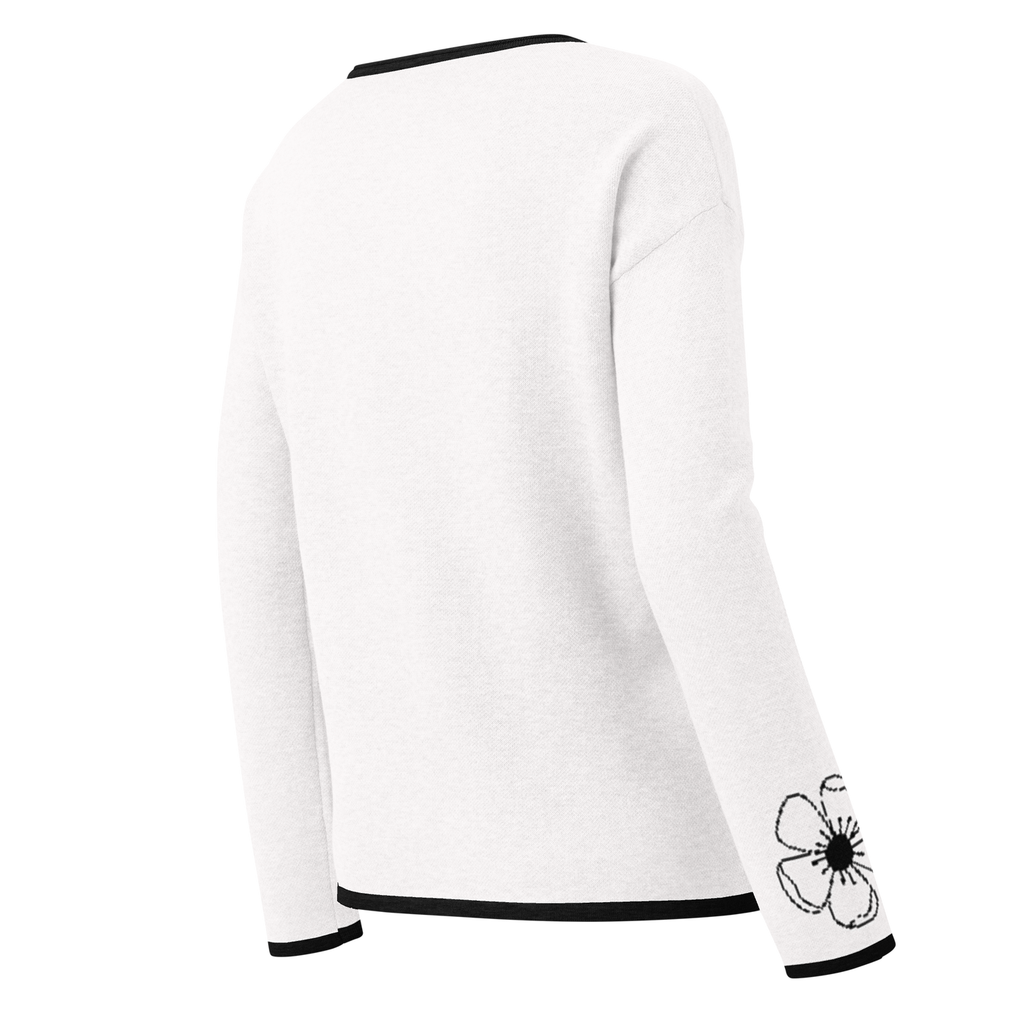 Women’s straight bottom knitted sweater - Black and White Floral