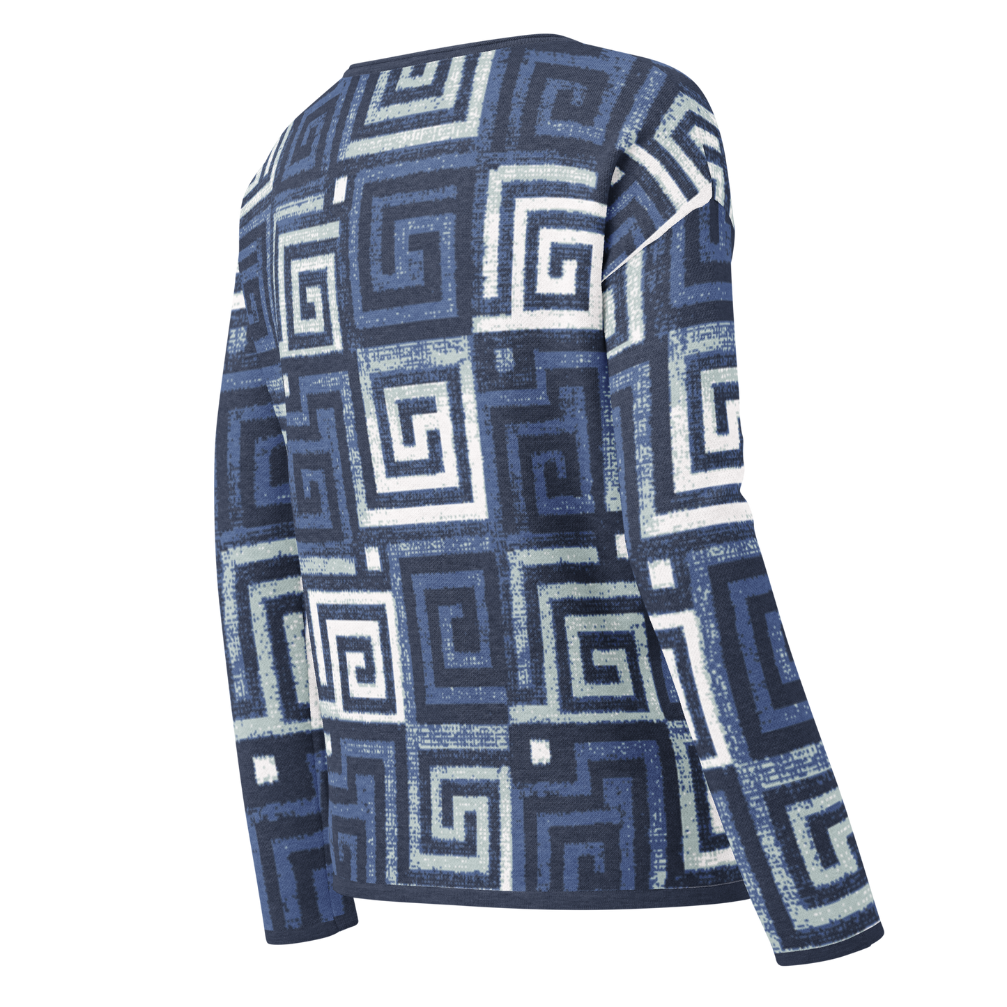 Knitted sweater (straight bottom) - Greek Key in Blue